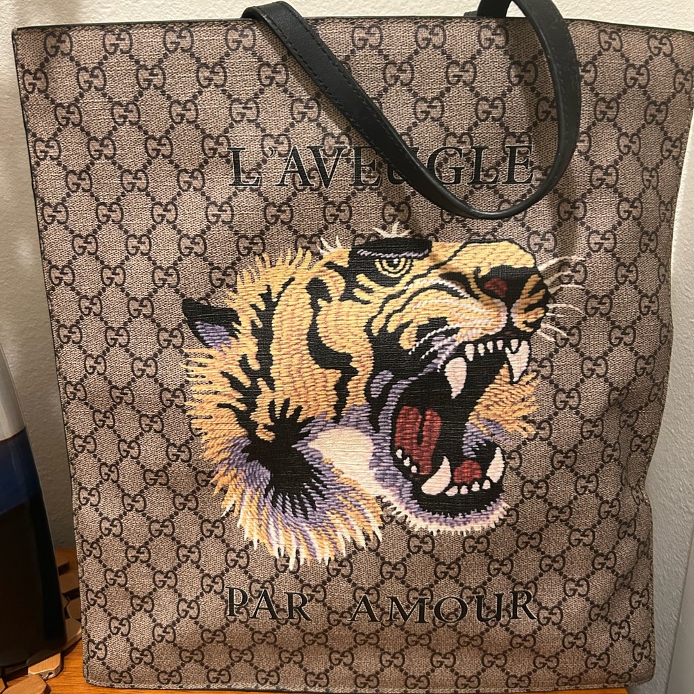 Gucci Beige and Black Tiger Tote